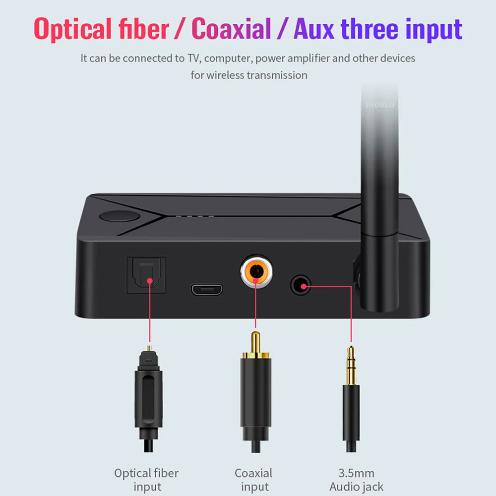 VAORLO Low Latency Coaxial Transmitter Wireless Audio Adaptor For Headphone TV Bluetooth 5 0 Adapter With 3 5 Optical Fiber Jack