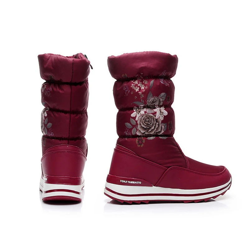 Mid Tube Furry Snow Boots Women Winter Fashion Non Slip Waterproof Booties Woman Non Slip Warm Red Black High Flat Shoes Ladies