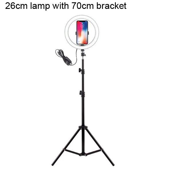 BEIYONG светодиодный кольцевой светильник для селфи с регулируемой яркостью для фотосъемки на Youtube видео в реальном времени, студийный светильник с держателем для телефона и usb-штативом - Цвет: 26cmwith70cmbracket