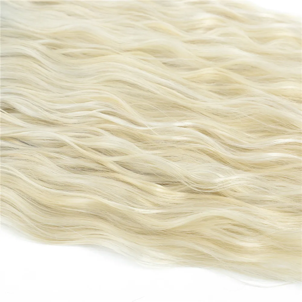 Ombre Blonde Colored Synthetic Hair Extensions X-TRESS Natural Wave 6 Bundles With Lace Closure Middle Part Colorful Curly Weave