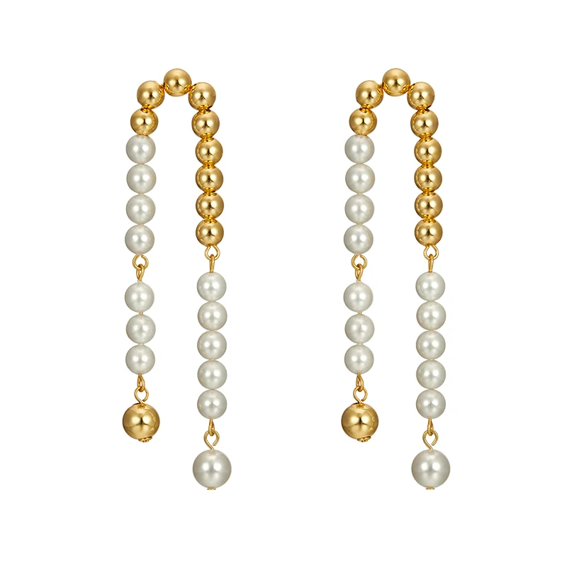 

Cold series of asymmetric pearl and gold beads earrings with long earrings and Earrings