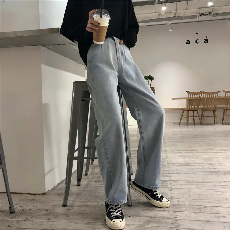 Kpop Blackpink Jisoo same летние свободные с высокой талией широкие женские джинсовые брюки Корейская уличная wild Harajuku прямые джинсы