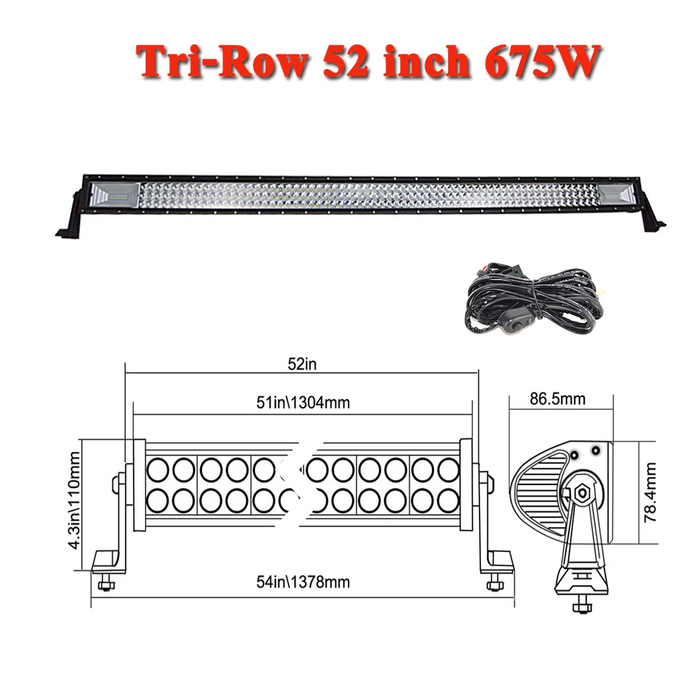 SKYWORLD 2" 32" 4" 52" дюймов прямой внедорожный светодиодный фонарь 7D трехрядная противотуманная фара для 4x4 4WD грузовик автомобиль ATV Трактор 12 В 24 В - Цвет: 675W with wire kit