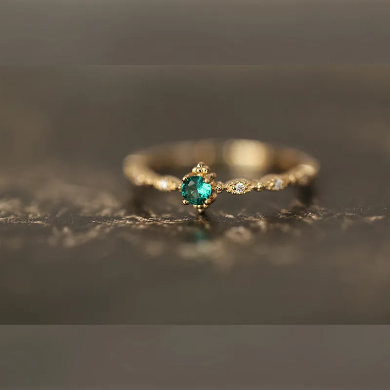 925 Sterling Silver Fashion Tail Ring Women Plating 14k Gold Simple Design Inlaid Emeralds Wedding Jewelry Accessories silver rings,silver ring,gold plated rings,wedding rings,gold plated silver ring,emerald gemstone ring,gemstone ring,gold rings