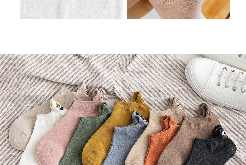 Dropshopping Kawaii вышитые экспрессии женские носки счастливые Модные ботильоны забавные Женские носочки Короткие хлопковые мужские носки тапочки