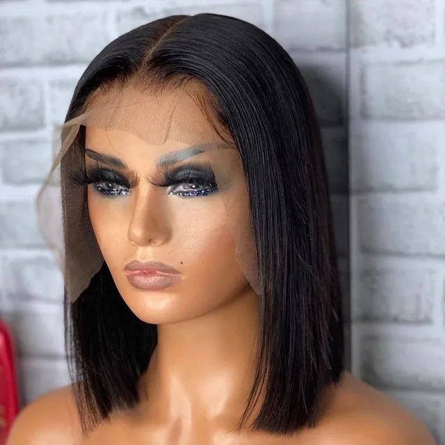 Short Bob Wig Lace Front Human Hair Wigs For Black Women Human Hair Brazilian Hair T Part Lace Wigs Bone Straight Lace Front Wig Natural Color