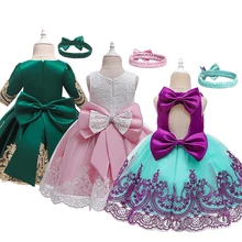 Красное рождественское платье для маленьких девочек; новогодние платья принцессы для девочек; детское кружевное платье на День рождения; детская зимняя одежда