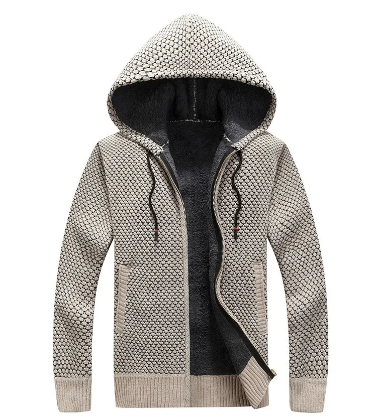 

Nice Winter Thick Sweaters Jacket Male Solid Color Slim Fit Wool Fur Sweater Outerwear Autumn Tide Men's Hooded Sweater Coat
