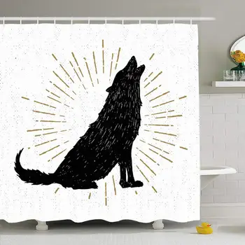 

Shower Curtain Set with Hooks 72x78 Emblem October Hand Drawn Trick Textured Starburst Sunburst Grunge Wolf Animals Wildlife