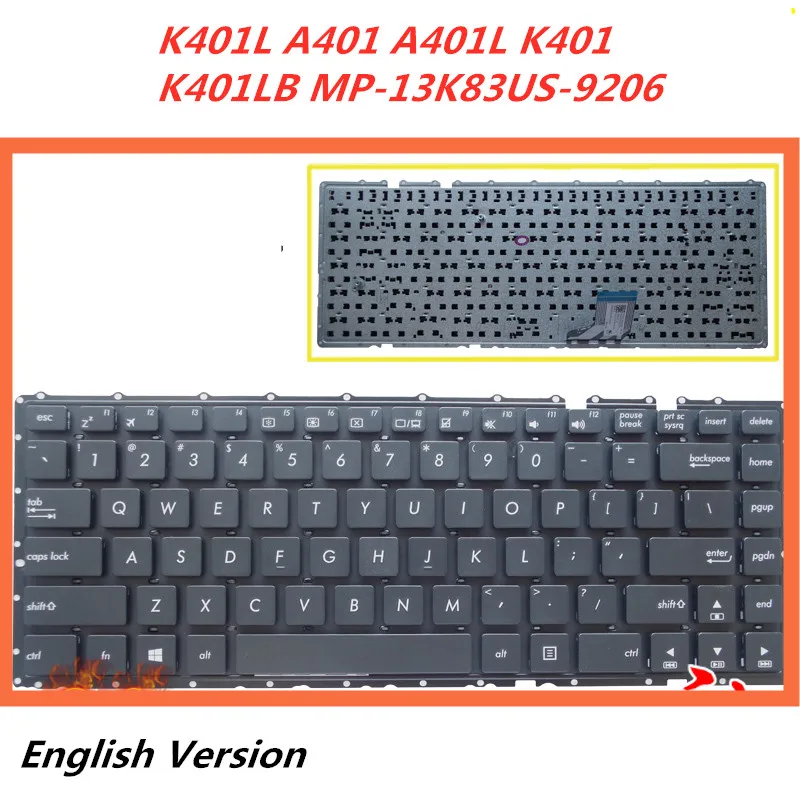 Клавиатура на английском языке для ноутбука Asus K401L A401 A401L K401 K401LB MP-13K83US-9206 сменная |