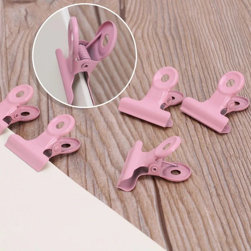 5pcs Cute Pink Metal Binder Clips Paper Tail Clamp Stationary Office Supplies