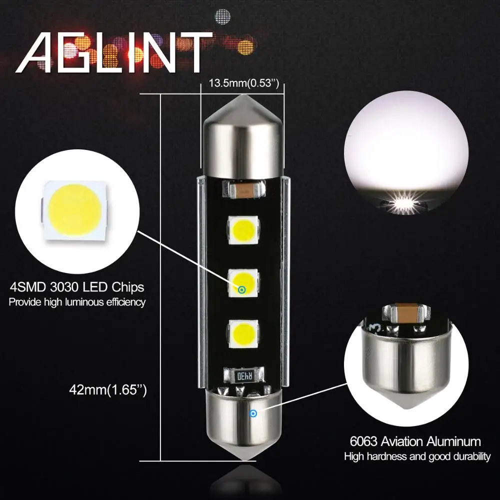 AGLINT ڵ  Ʈ ĵ, 佺 LED ,  , ׸   ,  6000k, 12V, 41mm, 42mm, C5W, 2 