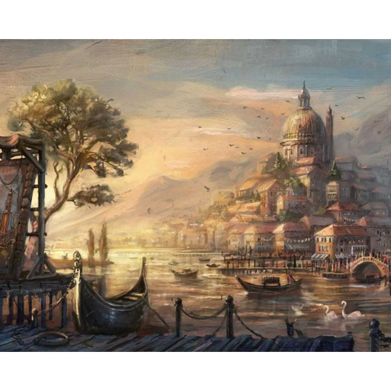 

GATYZTORY Zero Basis Adults Children HandPainted Oil Painting Castle Landscape DIY Painting By Numbers Drawing On Canvas Decor