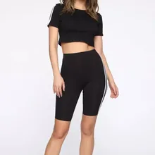 Женская Спортивная толстовка с коротким рукавом Короткие топы в полоску лоскутные брюки комплект 2 шт. спортивный костюм S-XL