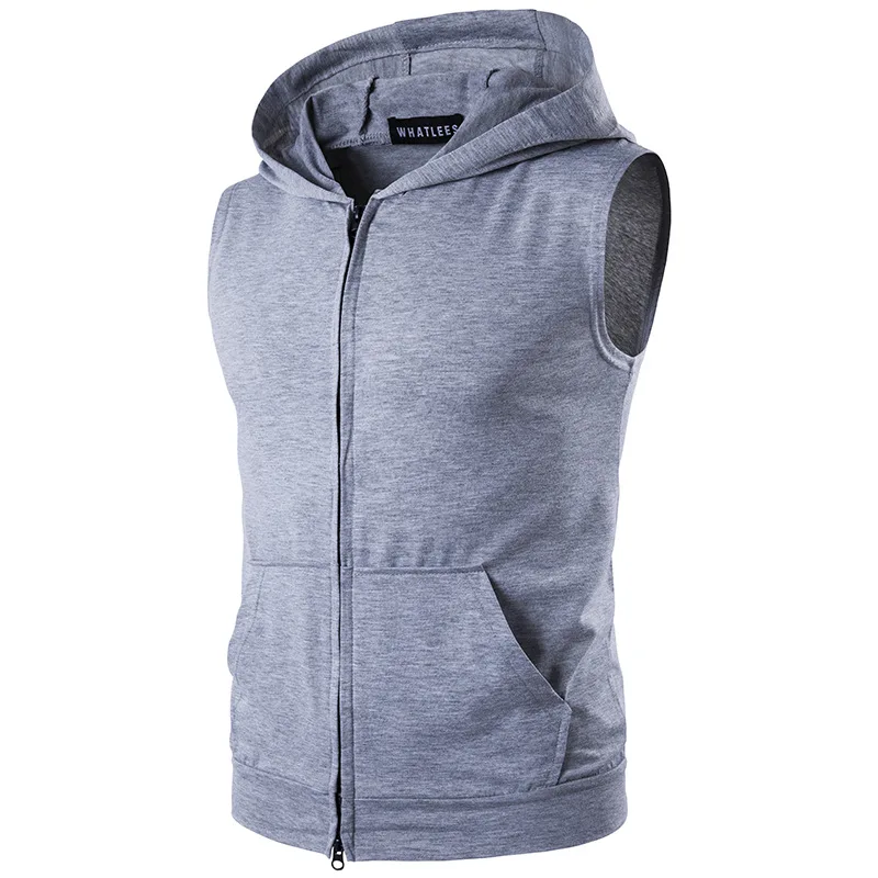 Foreign Trade Wholesale Fashion Casual Solid Color-Style AliExpress Special Hot Men's Hooded Sleeveless Vest Ouma