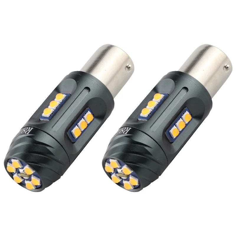 R8 автомобильный нет Hyper Flash Янтарный Желтый Белый W21W T20 1156 PY21W 7440 светодиодный лампы для поворотов Canbus 12V 18SMD 2500 люмен - Испускаемый цвет: PY21W BAU15S