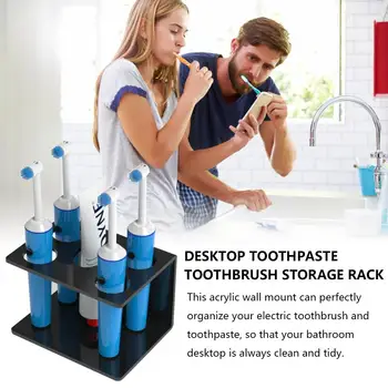 

Acrylic Countertop Toothpaste Storage Rack Electric Eyebrow Pencil Makeup Brush Bathroom Storage Holder with 4 Toothbrush Holes