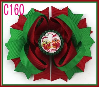 

free shipping ---C 65pcs Christmas feather hair bowsred and green hair clips christmas layered hair clips festival hair bows