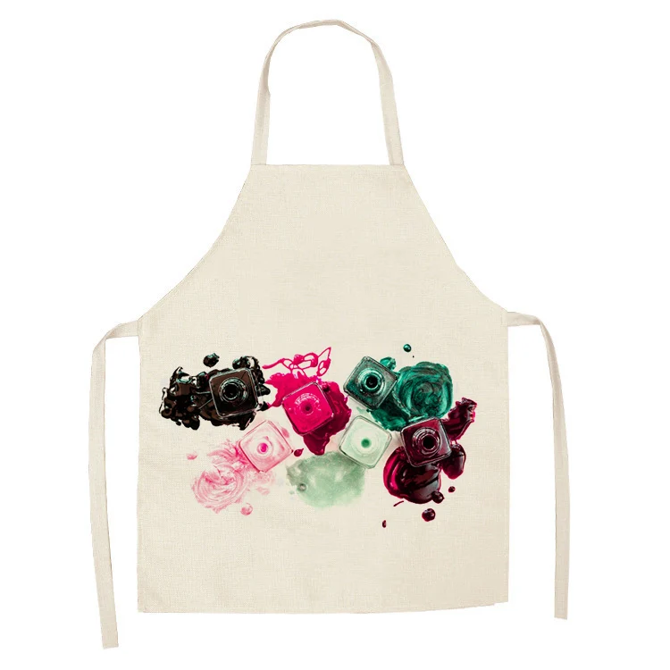 1Pcs Kitchen Apron Colorful Nail Polish women Printed Sleeveless Cotton Linen Aprons for Men Women Home Cleaning Tools 55*68cm