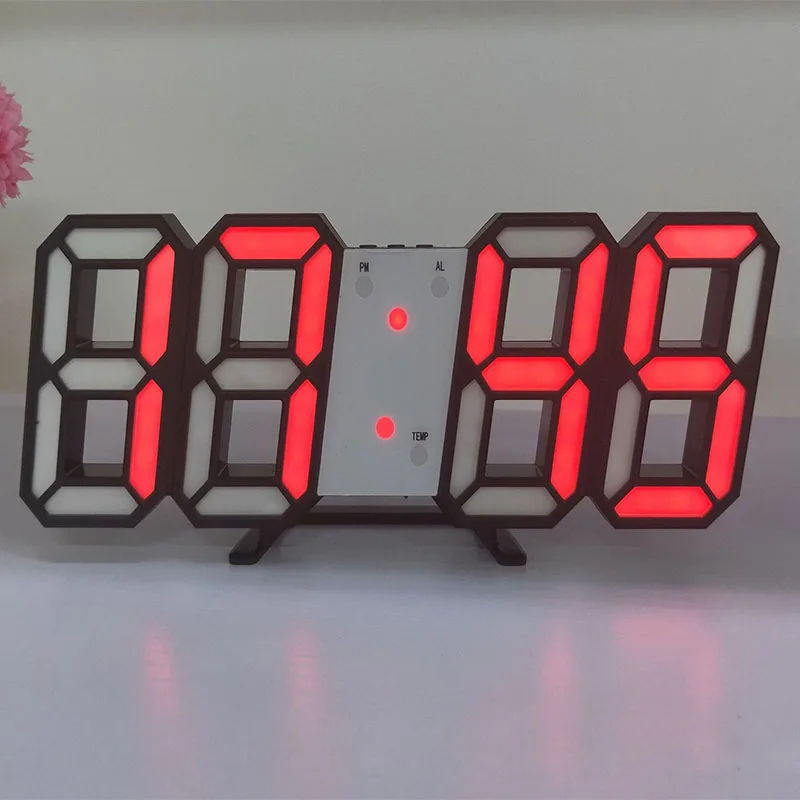 black red Настенные часы 3D светодиодный цифровой USB настольные часы будильник ночник современный дизайн часы для дома украшения гостиной - Цвет: black red