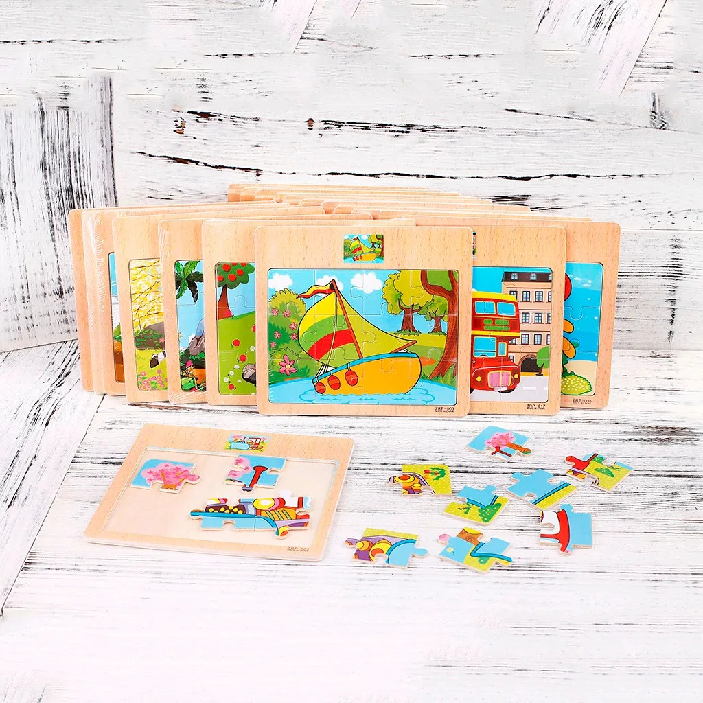 

Adults Children Wooden Intelligence Puzzle Cartoon Traffic Puzzles Educational Developmental Baby Kids Training Toy