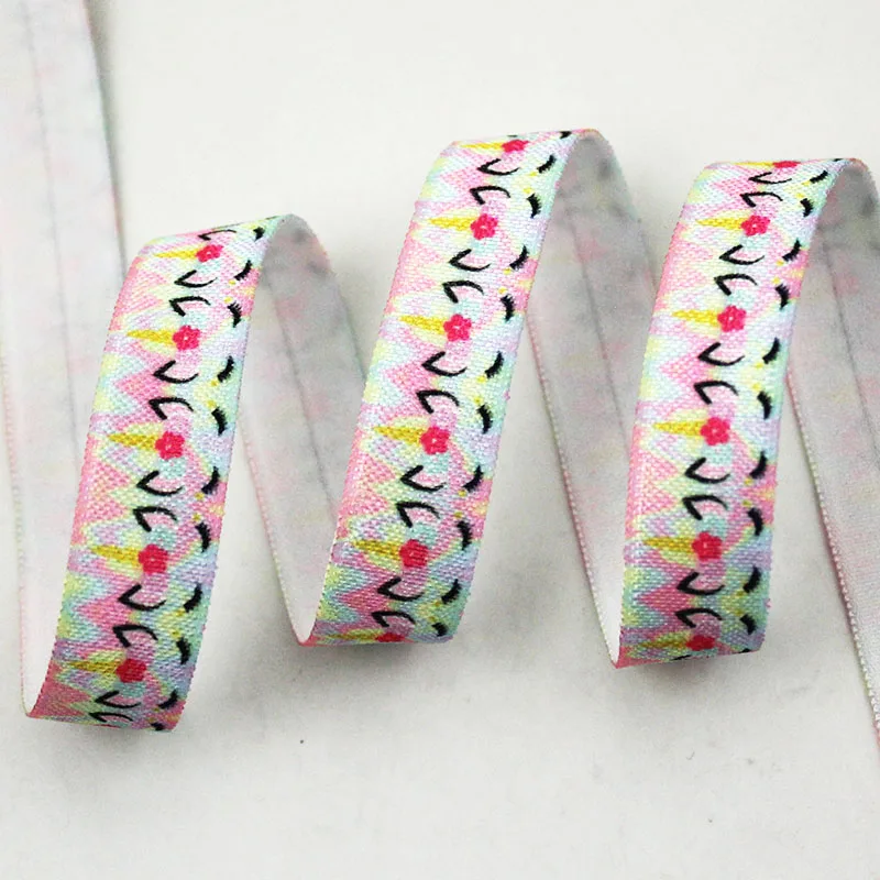 

5/8" Cartoon unicorn heat-transfer elastic foe printed ribbon 16mm diy girls handmade bow ribbons for degift wrap tape ribbons