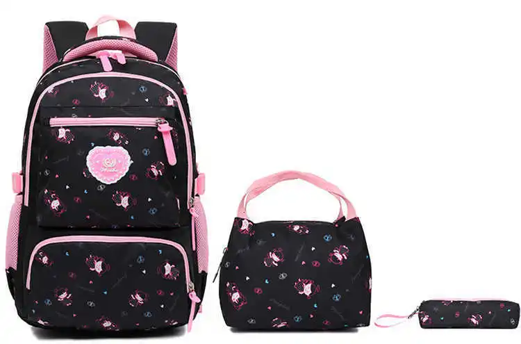 Primary Orthopedic School Bag For Children Kid Fashion Canvas Student Printing 3 Pcs Cartoon Lovely Backpack Capacity Bag