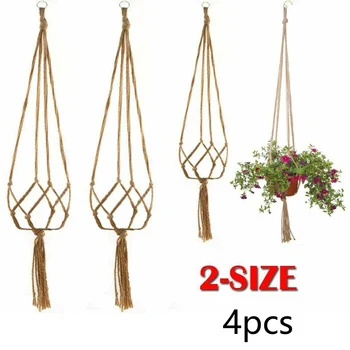 

4 Pcs Plant Hanger Rope Macrame Hanging Planter Holder Basket Flower Pot Jute Handmade Hanging Baskets Flowerpot Plant Holder