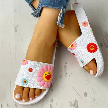 

2020 Summer Slippers Women Cute flower Flat Flip Flops Ladies Soft Slides Shoes Female Print Floral Bling Beach Casual Sandals