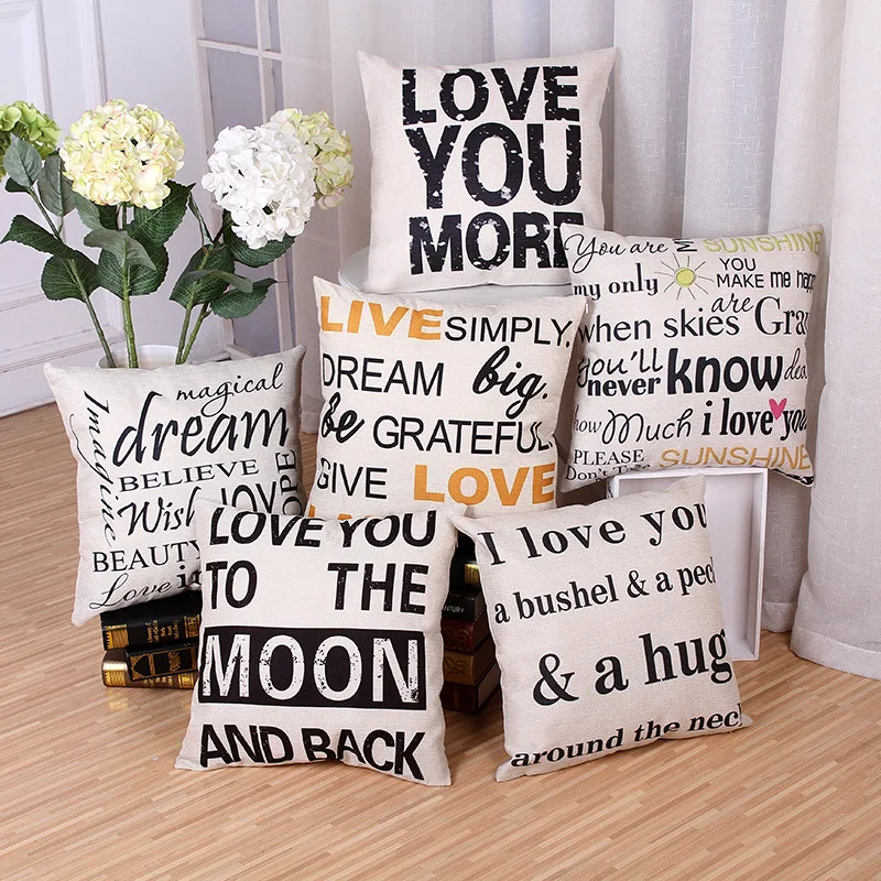 

45*45cm Letters printed style Linen Pillow Cover Fashion Comfortable decorative Letters Home Square pillowcase