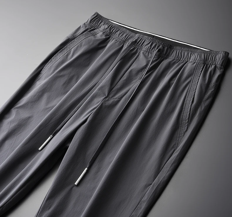 Minglu Waist Drawstring Mens Pants Luxury Hollow Out Fabric Casual Sport Mens Trousers Plus Size 4xl Solid Color Grey Man Pants