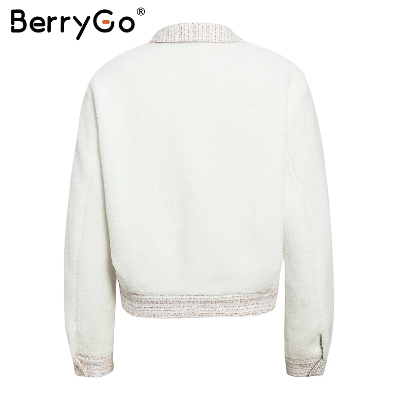 BerryGo Elegant office tweed warm faux fur Two-piece suits women Casual ladies Autumn winter fashion coat skirt two-pieces sets