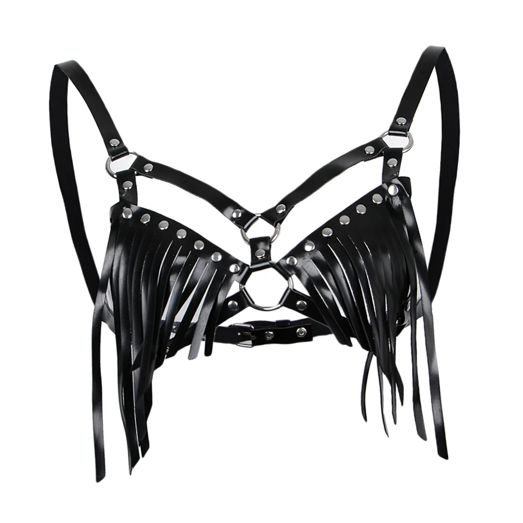 

Womens PU Leather Cage Bra Gothic Lingerie Exotic Black Strappy Bra Harness