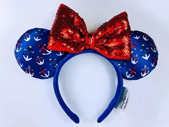 

HONG KONG Parks Cruise Line Mickey Minnie Mouse Ear Headband Blue Ears with Anchors