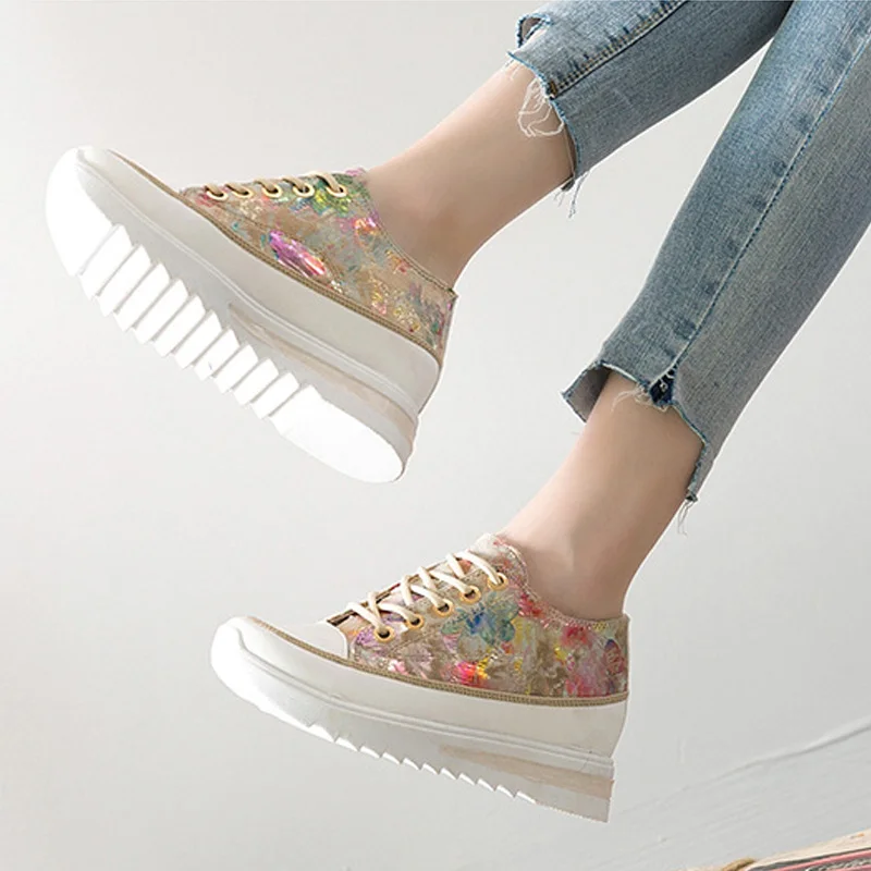 Women Sneakers Platform Running Shoes Brand Women Shoes Lace Up Flowers Basket Shoes Woman Vulcanized Shoes Footwear Trainers