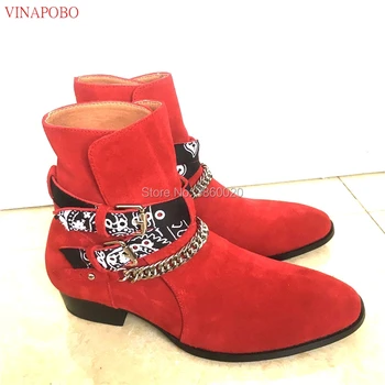 

Vinapobo Handmade Chelsea Boots Men Pointed Toe Casual Shoes Dress motorcycle Boots Suede Leather Male Wedding Short cowboy boot