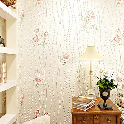 Korean Style Embossed Flower Wallpaper Bedroom Sitting Room Romantic Sweet Home Decoration