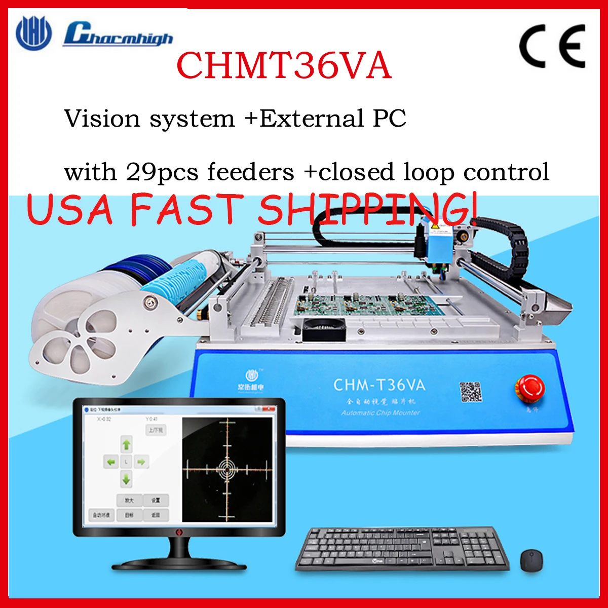 В наличии в США! SMD SMT Pick and Place machine CHMT36VA (система видения) с замкнутым циклом