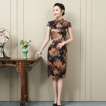 

Vintage Classic Women Qipao Sexy Slim Hight Split Cheongsam Exquisite Elegant Print Flower Dress Chinese Style Vestidos 5XL