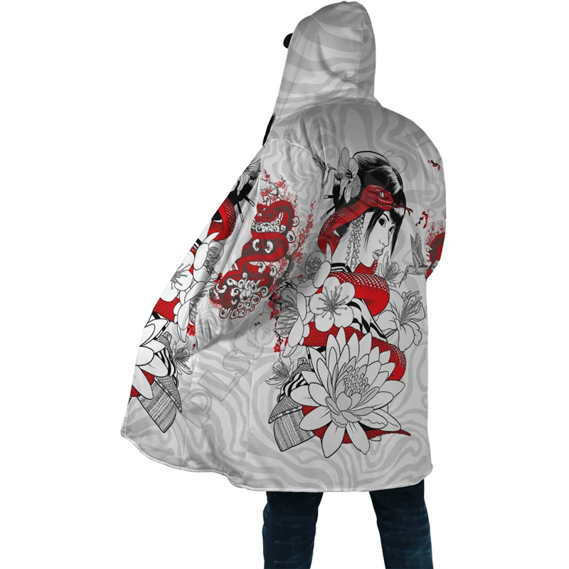 Winter Men For Women Hooded Cloak Japan Mask 3D Prined Fleece Wind breaker Warm Hood Cloak 03