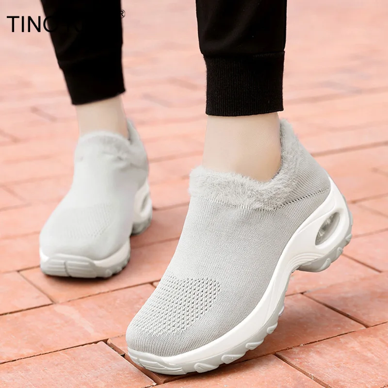 

Women Winter Mesh Sneaker Platform Short Plush Warm Woman Slip On Female Vulcanized Casual Shoes Ladies Plus Size