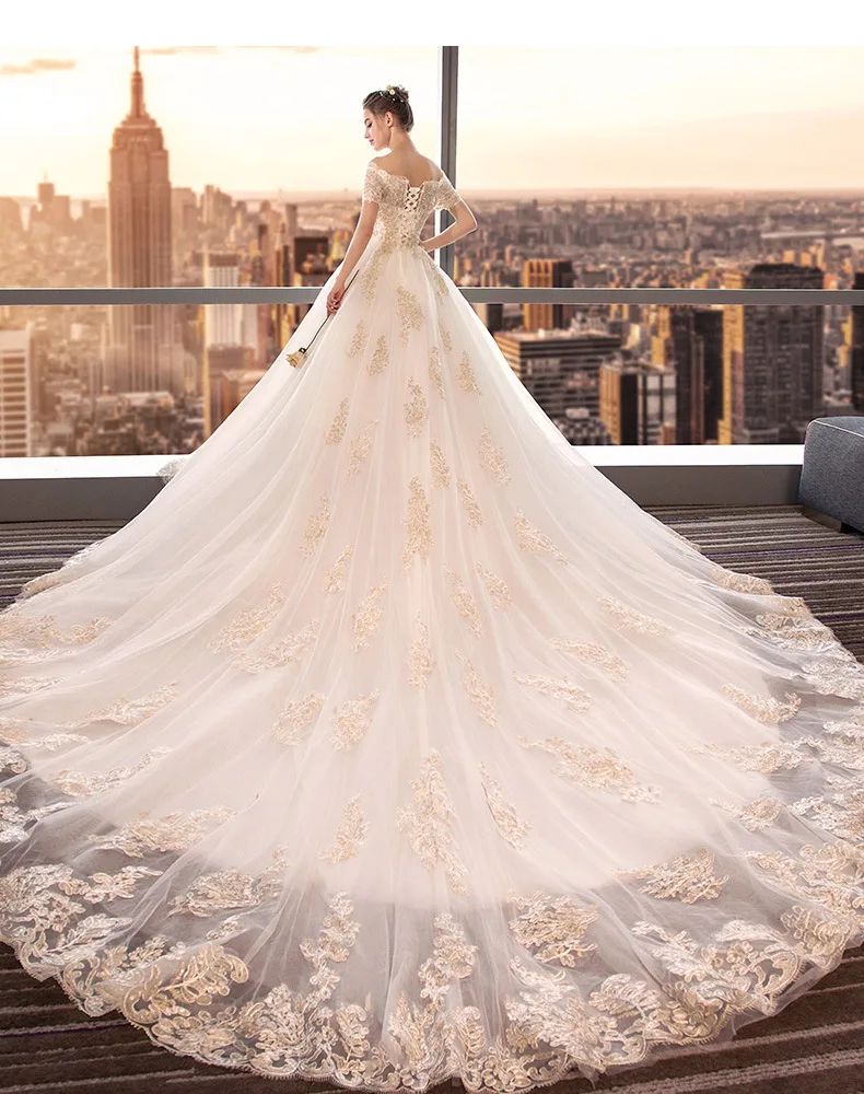С открытыми плечами свадебная одежда новая невеста принцесса Простой Большой настраиваемый кружева Повседневное платье