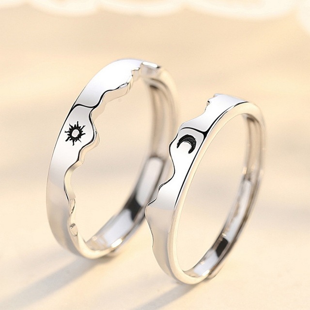 Pcs Sun Moon Lover Couple Rings Simple Opening Ring For Couple Men Women Wedding Engagement Promise Valentine's Day Jewelry