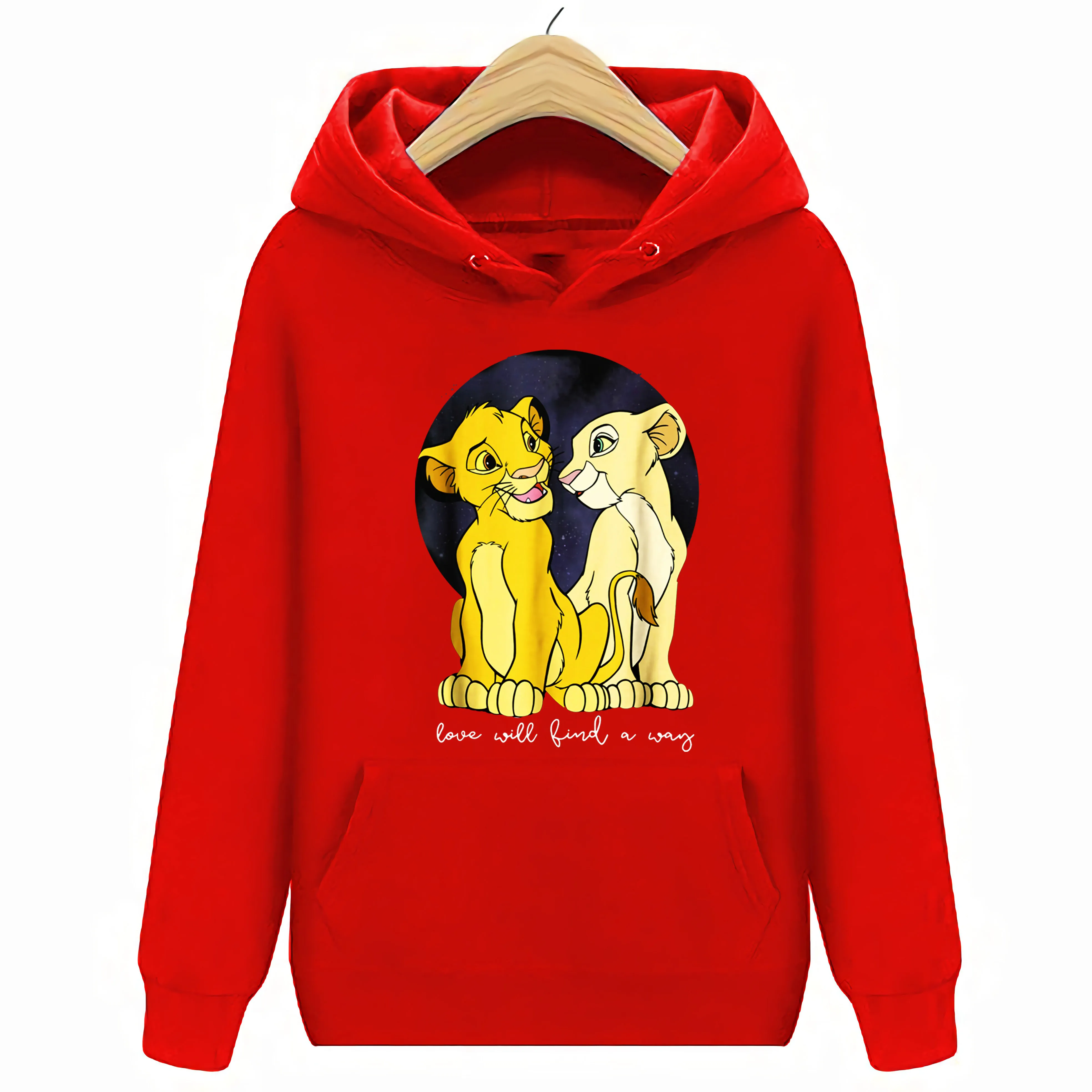 Красный Лев Король Simba Nala Love найдете способ толстовки черные мужские S-6XL 4000072207502 - Цвет: Красный