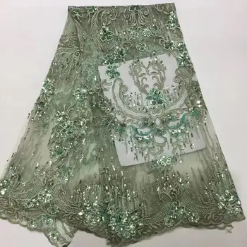 

2020 Unique Design African Sequin Net Lace Fabric Prom Dresses Sewing Material Green Color Sequined Embroidered Mesh Tulle Laces