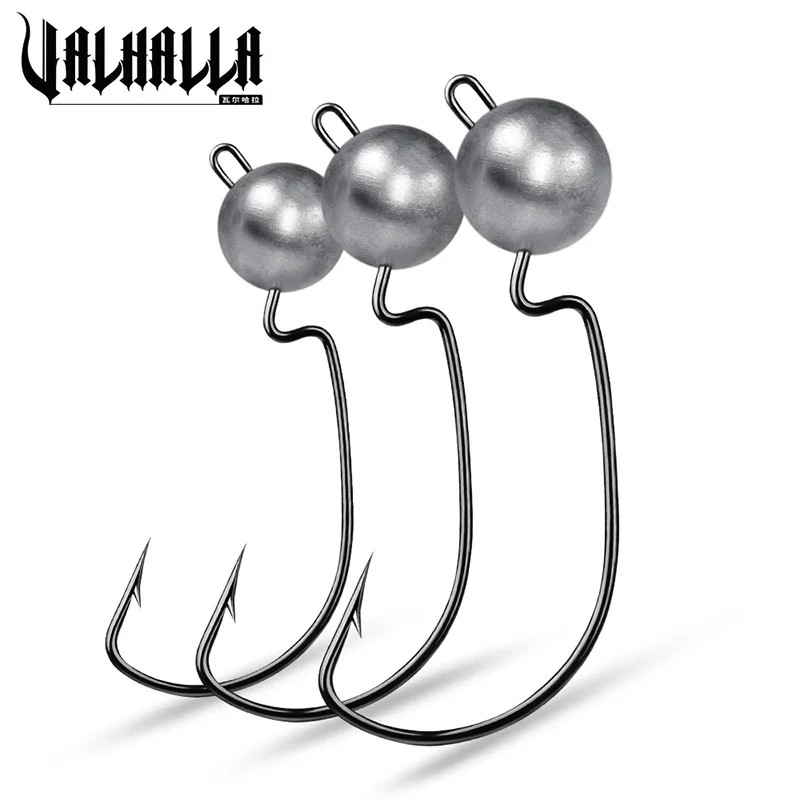 

VALHALLA 100pcs Jig Head Hooks 3.5g 5g 7g 10g Offset Shank Worm Lure Hook Carbon steel Barbed Fishing Hooks Wide Crank Jig Hook