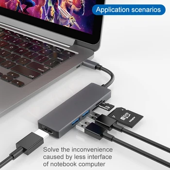 

High speed transmission 5 in 1 Type-c to HDMI 4K / USB 3.0*2port / SD / TF Adapter station usb hub ноутбук планшет флешка Планш