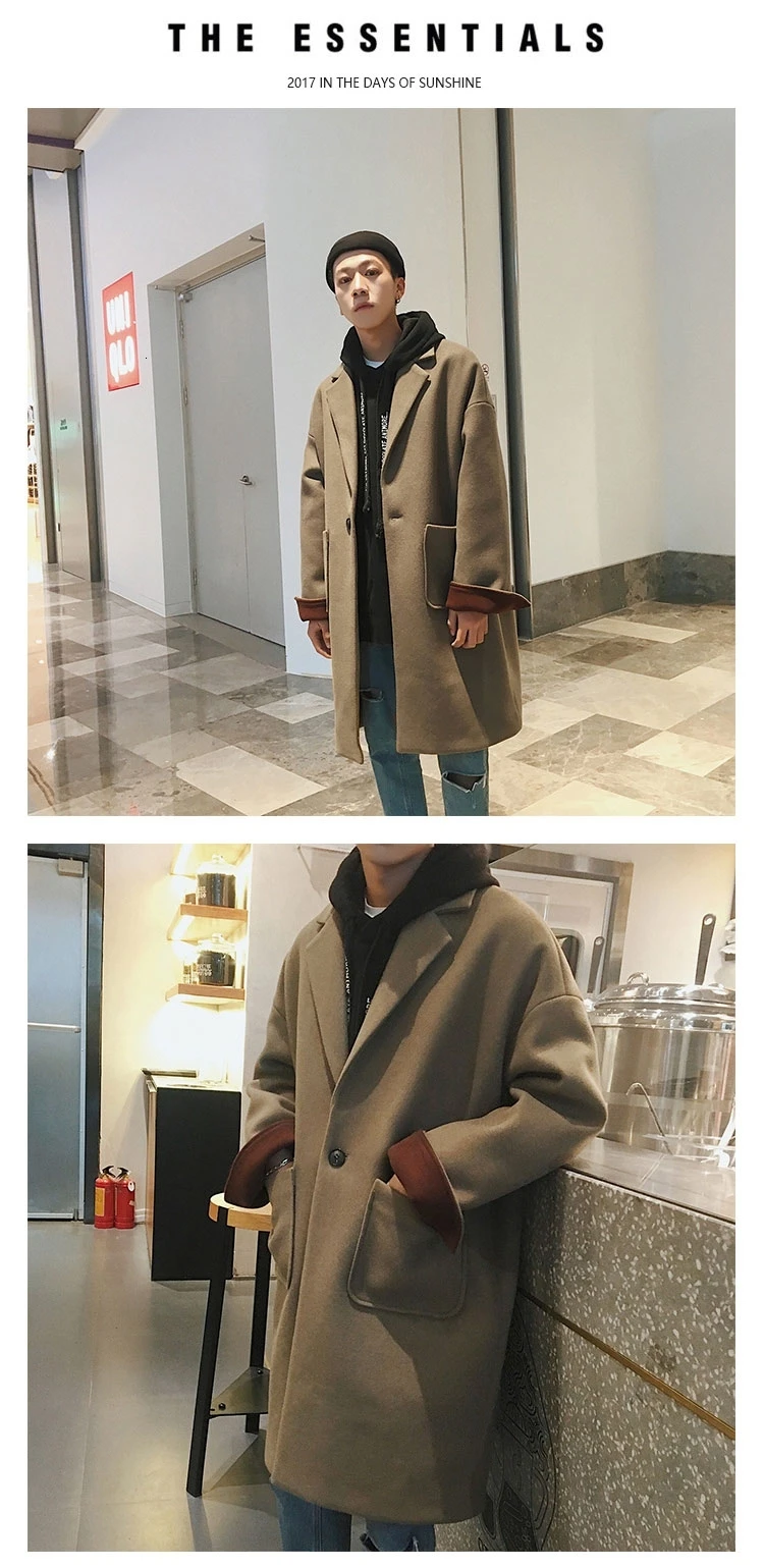 Зимнее новое шерстяное пальто для мужчин, модное повседневное одноцветное пальто в британском стиле, Мужская Уличная Свободная куртка, ветровка, мужская одежда