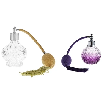 

2 Pcs 100Ml Clear Crystal Vintage Perfume Bottle Long Spray Tassels Parfume Atomizer, Yellow-Gold & Purple