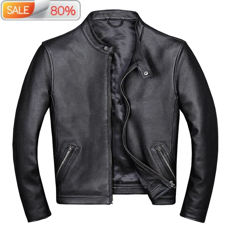 

Spring Autumn Men's Sheepskin Genuine Leather Korean Motorcycle Bomber Jacket Men Short Coat B6A1 B2145A